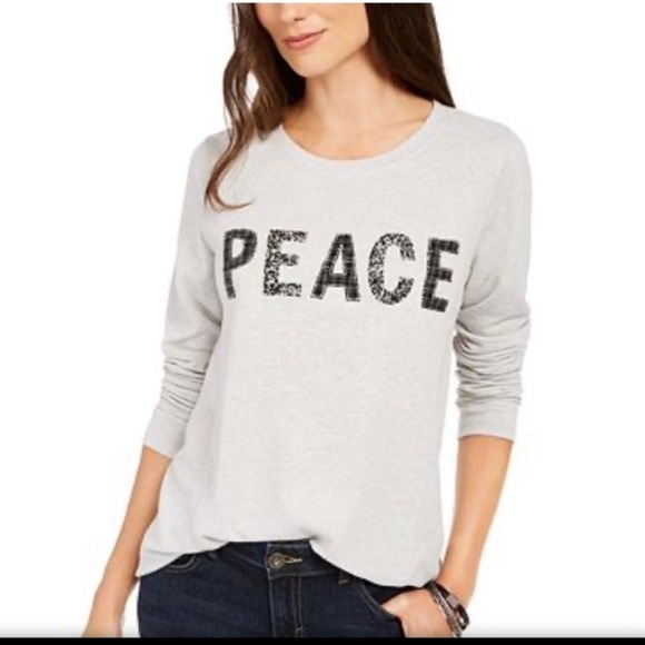 Style & Co. Tops - Style & Co Gray Black PEACE Sweatshirt Medium NWT